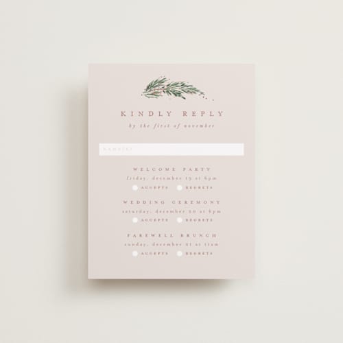 This is a latte rsvp cards with foil pressed by Leah Bisch called winter garland printing on signature in standard