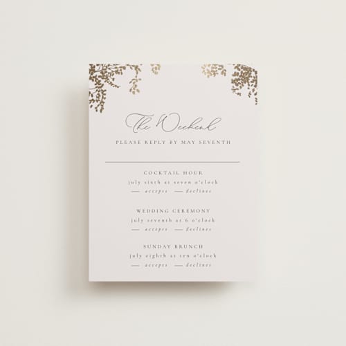 This is a luxe neutral rsvp cards with foil pressed by Design Lotus called forever and a day printing on signature in standard