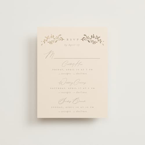 This is a sand rsvp cards with foil pressed by Creo Study called leafy garland printing on signature in standard