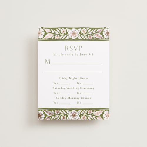 This is a avocado rsvp cards with foil pressed by Katharine Watson called inlay frame printing on signature in standard