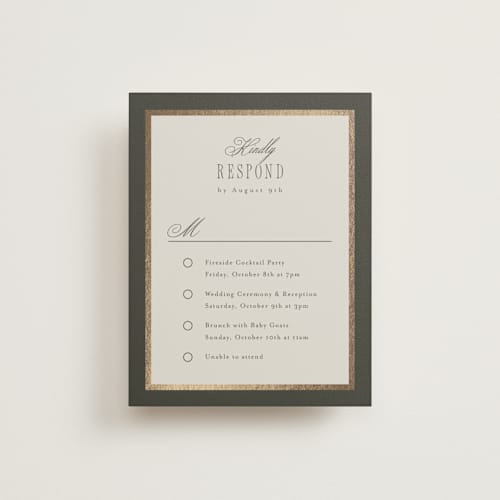 This is a graphite rsvp cards with foil pressed by Everett Paper Goods called hillside printing on signature in standard
