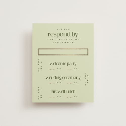 This is a kiwi rsvp cards with foil pressed by Claudia Orengo called news! printing on signature in standard