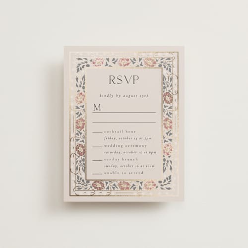 This is a ebony rsvp cards with foil pressed by Ana de Sousa called timeless nature printing on signature in standard