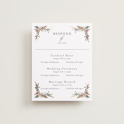 This is a blush rsvp cards with foil pressed by Susan Moyal called blooming vine printing on signature in standard