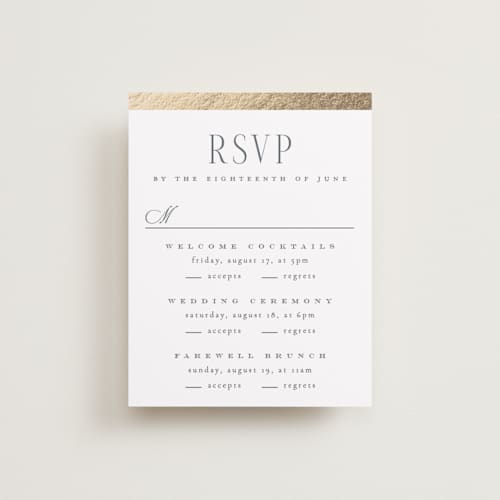 This is a quartz rsvp cards with foil pressed by Kristie Kern called the ritz printing on signature in standard