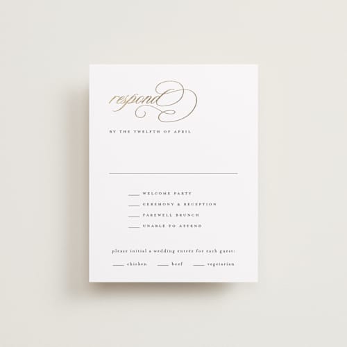 This is a silk rsvp cards with foil pressed by Kelly Schmidt called left align printing on signature in standard