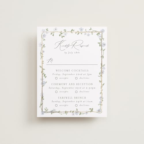 This is a blue bell rsvp cards with foil pressed by Everett Paper Goods called portico printing on signature in standard