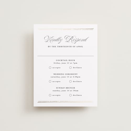 This is a diamond rsvp cards with foil pressed by Kate Ahn called lake como printing on signature in standard