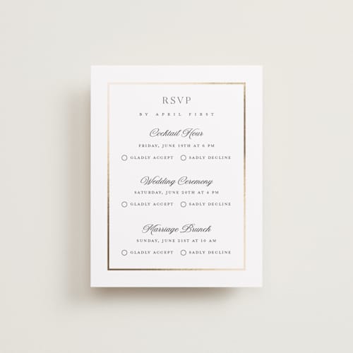 This is a pearl rsvp cards with foil pressed by Stacey Meacham called opulence printing on signature in standard