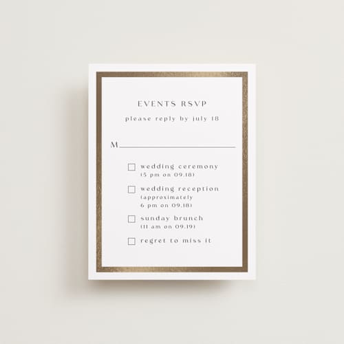 This is a latte rsvp cards with foil pressed by Stacy Maalouf called framed photo printing on signature in standard