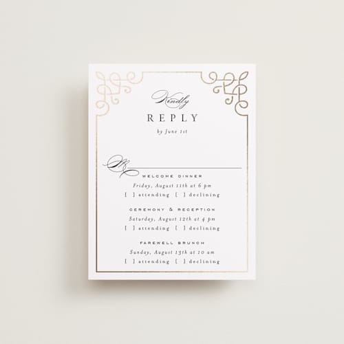This is a pearl rsvp cards with foil pressed by Janean Hinger called intertwined printing on signature in standard