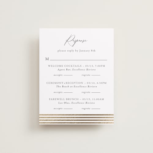 This is a leaf rsvp cards with foil pressed by Olivia Raufman called palm monogram printing on signature in standard
