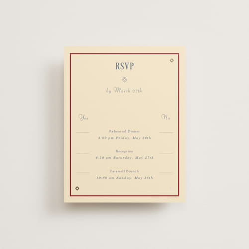This is a navy rsvp cards with foil pressed by Baumbirdy called woven printing on signature in standard