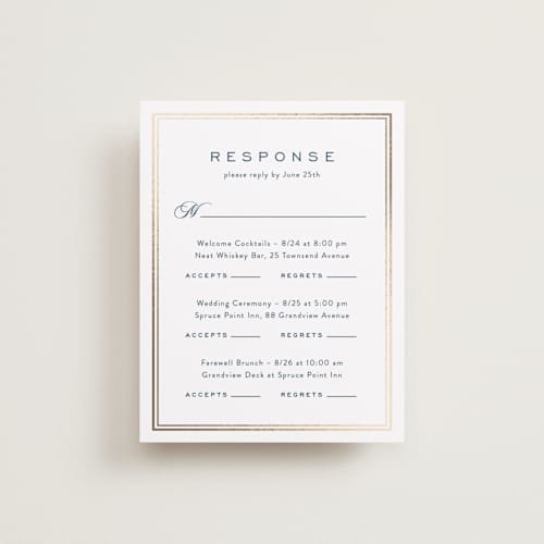 This is a royal navy rsvp cards with foil pressed by Olivia Raufman called anchored printing on signature in standard