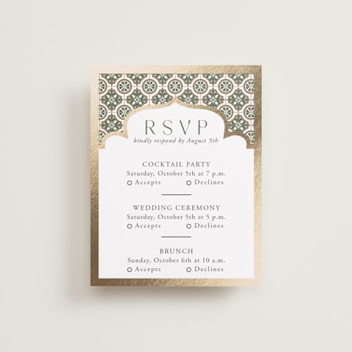This is a evergreen rsvp cards with foil pressed by Oma N. Ramkhelawan called kareem printing on signature in standard