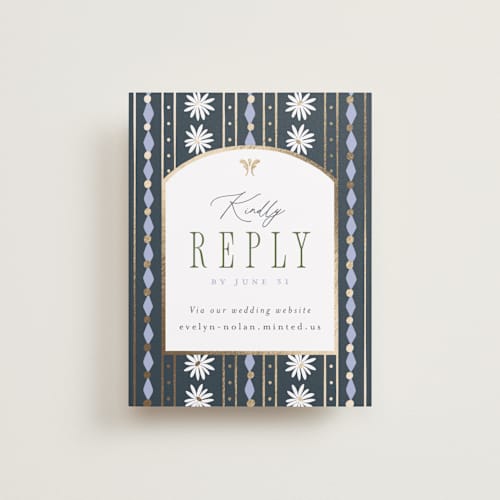 This is a periwinkle rsvp cards with foil pressed by Erin German called sadie printing on signature in standard
