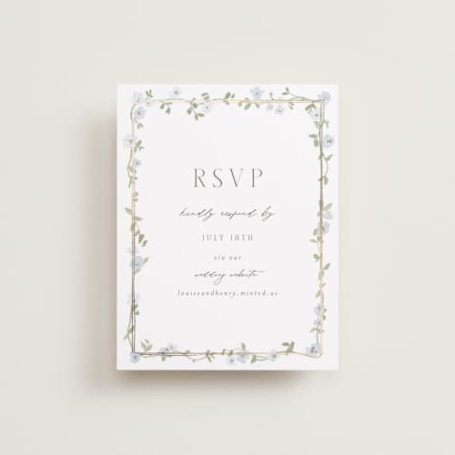 This is a blue bell rsvp cards with foil pressed by Everett Paper Goods called portico printing on signature in standard
