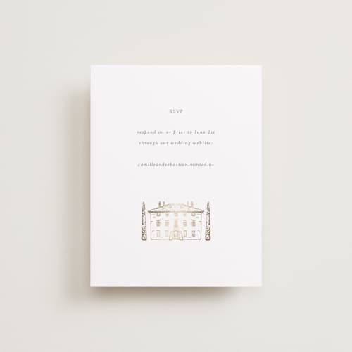 This is a graphite rsvp cards with foil pressed by Melinda Denison called villa balbiano printing on signature in standard