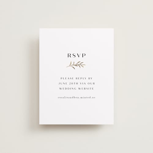 This is a black dahlia rsvp cards with foil pressed by Olivia Raufman called petite sprig printing on signature in standard