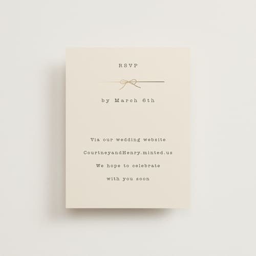 This is a ivory rsvp cards with foil pressed by Baumbirdy called bow tie printing on signature in standard