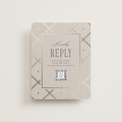 This is a champagne rsvp cards with foil pressed by Kristin Oliversen called luxe lines printing on signature in standard