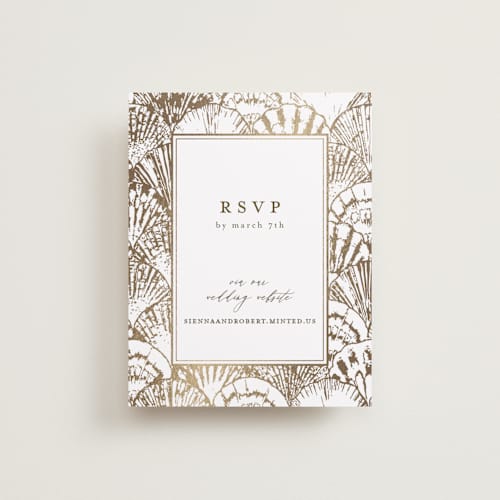 This is a pearl rsvp cards with foil pressed by Maria Alou called by the seashore printing on signature in standard