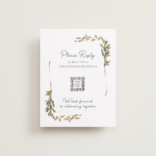 This is a garden green rsvp cards with foil pressed by Lucrecia Caporale called coastal bloom printing on signature in standard
