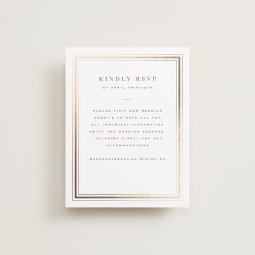 This is a chantilly rsvp cards with foil pressed by Wildfield Paper Co called hampton printing on signature in standard