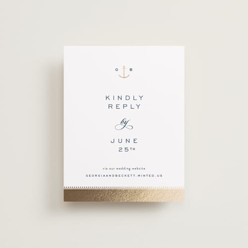This is a royal navy rsvp cards with foil pressed by Olivia Raufman called anchored printing on signature in standard