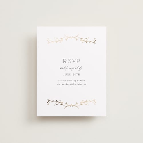 This is a alabaster rsvp cards with foil pressed by Susan Moyal called delicate vine printing on signature in standard