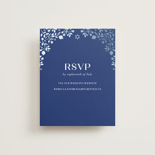 This is a royal rsvp cards with foil pressed by Nam Bourassa called pomegranate floral frame printing on signature in standard