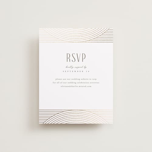This is a alabaster rsvp cards with foil pressed by Pixel and Hank called moderne printing on signature in standard