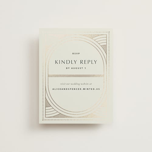 This is a fir rsvp cards with foil pressed by Kindred Fields called deco arch printing on signature in standard