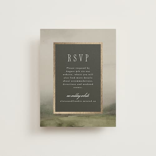 This is a graphite rsvp cards with foil pressed by Everett Paper Goods called hillside printing on signature in standard