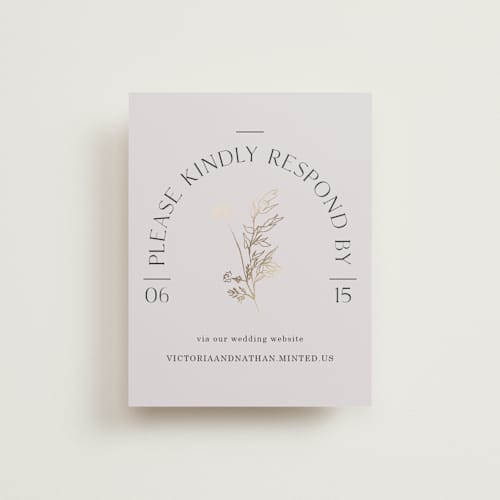 This is a linen rsvp cards with foil pressed by Baumbirdy called floral type arch printing on signature in standard