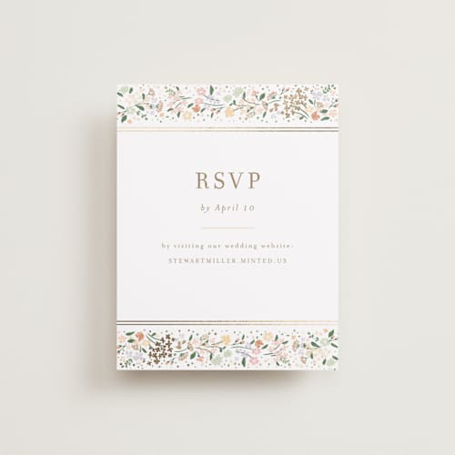 This is a lily rsvp cards with foil pressed by Jennifer Wick called esther's garden printing on signature in standard