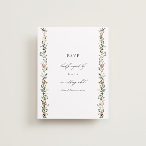 This is a blush rsvp cards with foil pressed by Susan Moyal called blooming vine printing on signature in standard