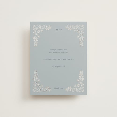 This is a something blue rsvp cards with foil pressed by Gwen Bedat called floral romance printing on signature in standard