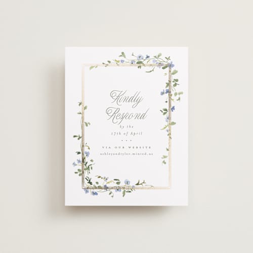 This is a bluebell rsvp cards with foil pressed by Everett Paper Goods called flowering vine printing on signature in standard