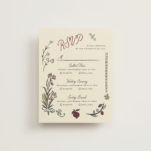 This is a pomegranate rsvp postcards with standard by Helena Vitto called love rests in a garden printing on signature in postcard