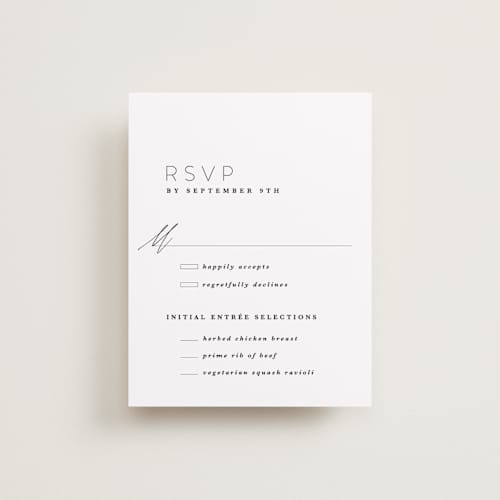 This is a tuxedo rsvp postcards with standard by Kate Ahn called paire printing on signature in postcard