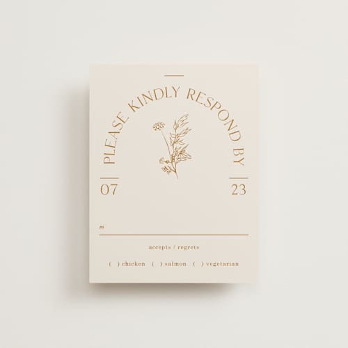 This is a cream rsvp postcards with standard by Baumbirdy called floral type arch printing on signature in postcard