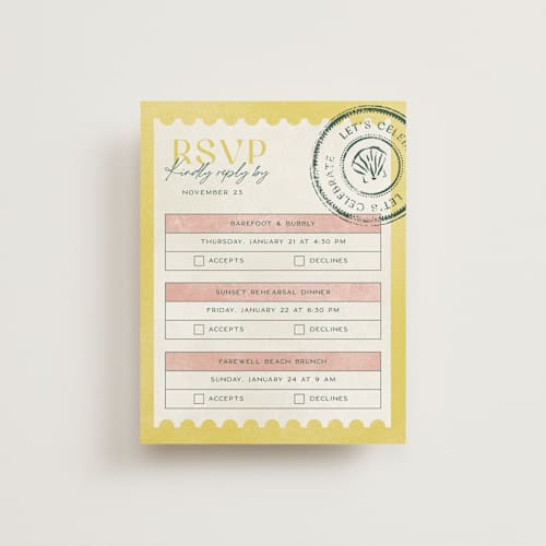 This is a island citrus rsvp postcards with standard by Pixel and Hank called coastal drift printing on signature in postcard