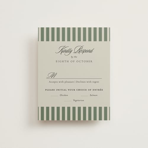 This is a ruby rsvp postcards with standard by Jackie Crawford called holiday ribbon printing on signature in postcard