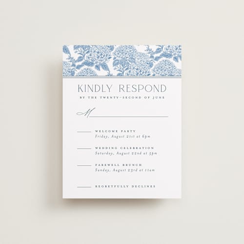 This is a sea rsvp cards with standard by Jenna Holcomb called coastal toile printing on signature in standard