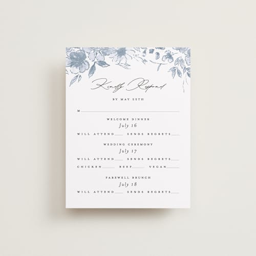 This is a french blue rsvp cards with standard by Itsy Belle Studio called floral pop printing on signature in standard