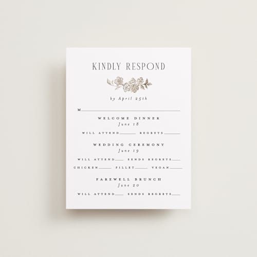 This is a sepia rsvp cards with standard by Itsy Belle Studio called daphne printing on signature in standard