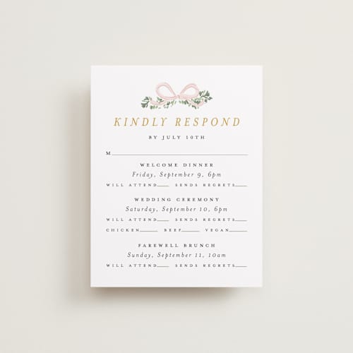 This is a blush rsvp cards with standard by Itsy Belle Studio called ribbonly frame printing on signature in standard