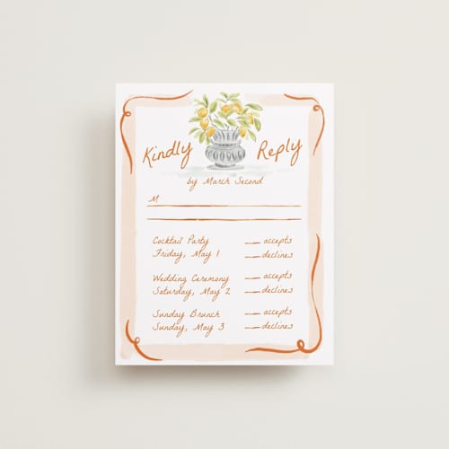 This is a flame rsvp cards with standard by Pati Cascino called giardino printing on signature in standard