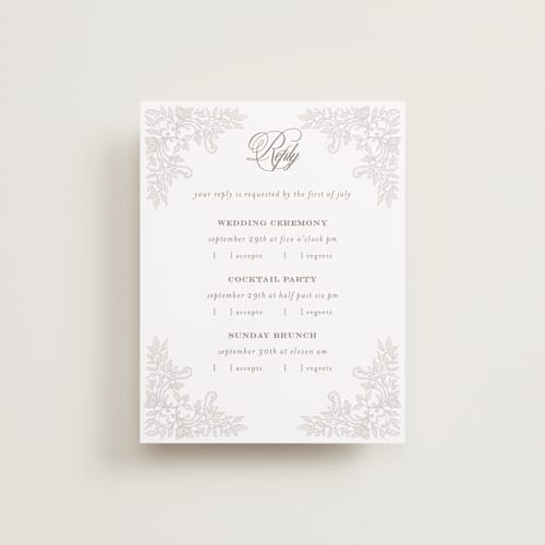 This is a natural rsvp cards with standard by BR Designs called vintage flourishes printing on signature in standard
